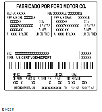 Ford Focus. Etiqueta de certificación del vehículo