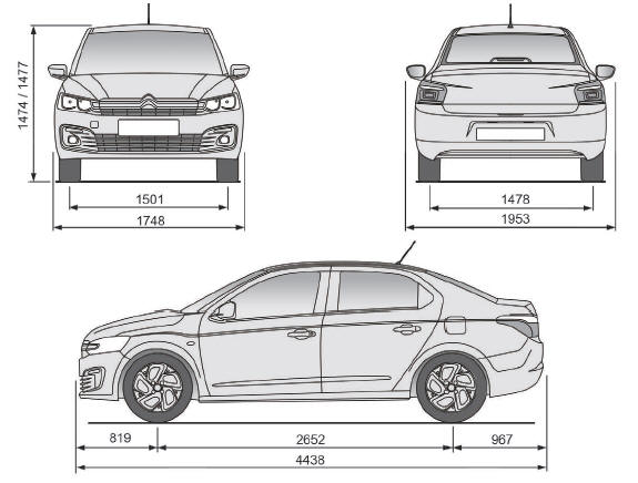 Citroen C-Elysee. Dimensiones (en mm)